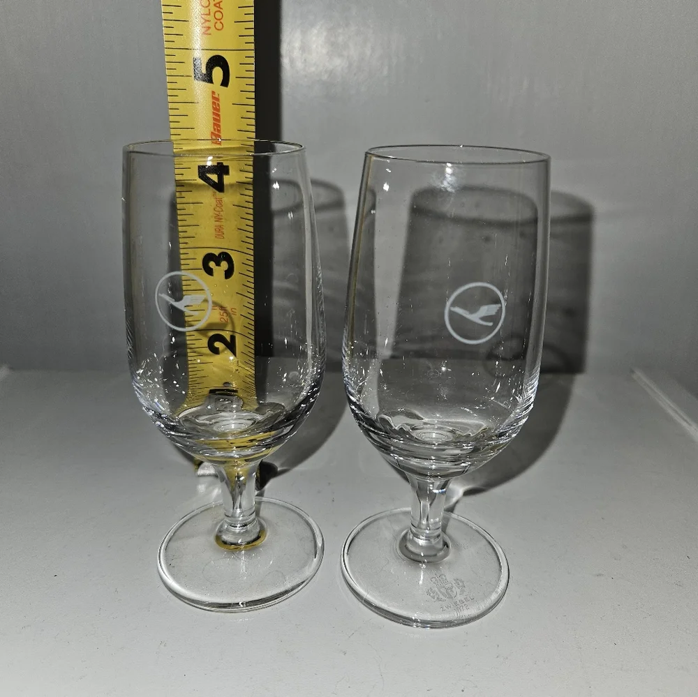 Set of 2 qty Lufthanza German airline stemmed shot glasses 4" tall - Picture 3 of 3